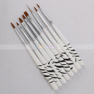 New 8pcs Nail Art Painting Pen Brush Set with Synthetic Hair White 