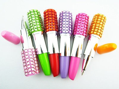 5Pcs Cute Lipstick Shape Unique 0.5mm Blue Ball Point Pen Wholesale 