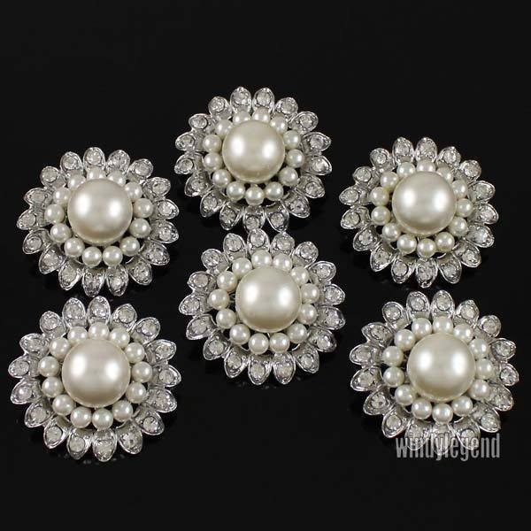   FLOWER IVORY PEARL CLUSTER RHINESTONE CRYSTAL BROOCH PIN 1 1/2