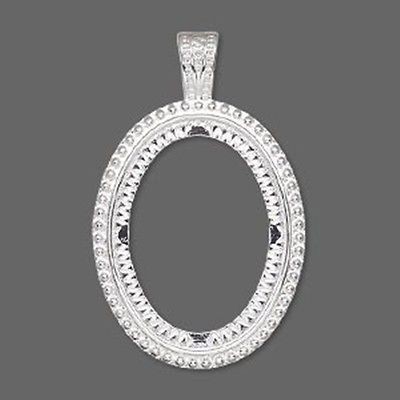 SP Silver Dotted Pendant Setting for 40x30mm Cameo or Cabochon