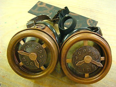 Steampunk handmade rustic goggles with copper clockface and hands