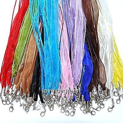   100 pcs Mix Colors Organza Silk Ribbon Necklace Cord Lobster Clasp 18