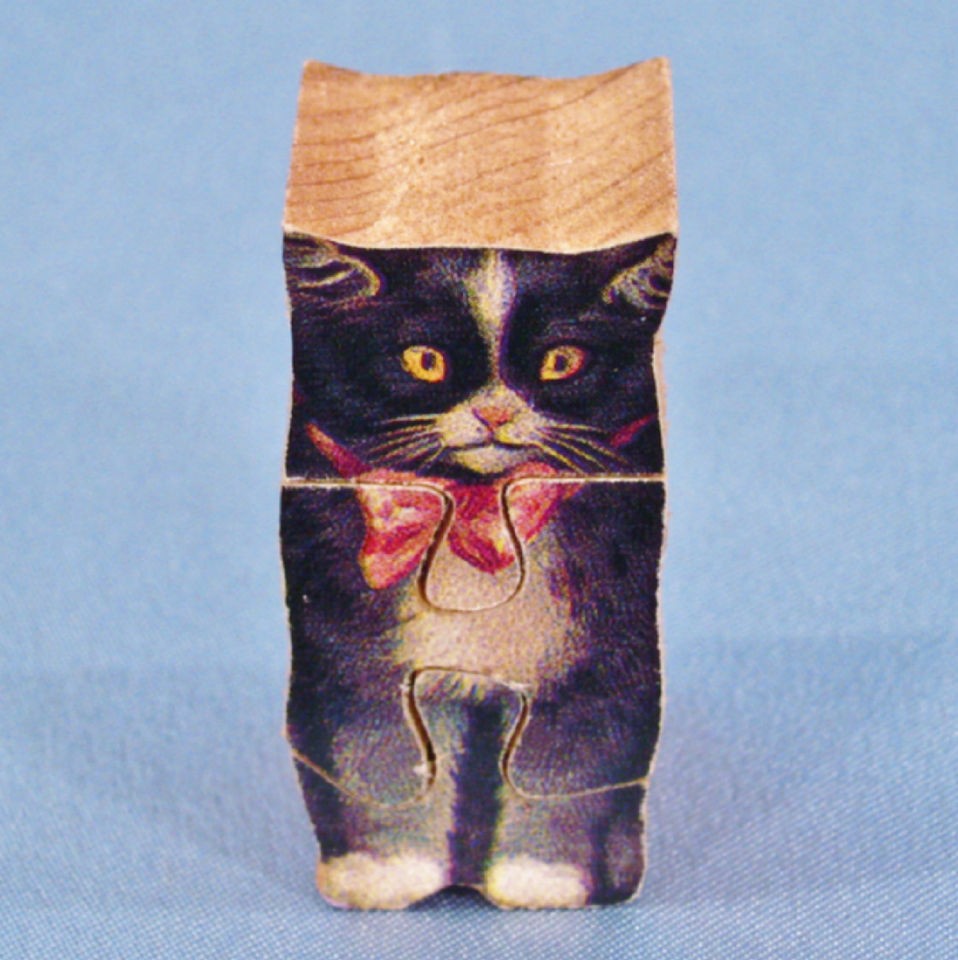 Victorian Kitten Mini 3 D Wooden Puzzle No.3 Handmade 3 Pieces