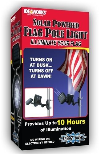 Solar Powered Flag Pole Light Auto Turns On at Dusk Turns Off at Dawn 