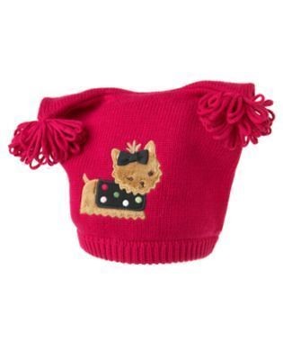   GYMBOREE YORKIE DOG SWEATER KNIT HAT POM POMS BABY TODDLER SIZE 2T 3T