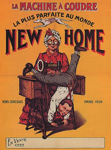 SEW MACHINE NEW HOME LADY PARIS VINTAGE REPRO POSTER