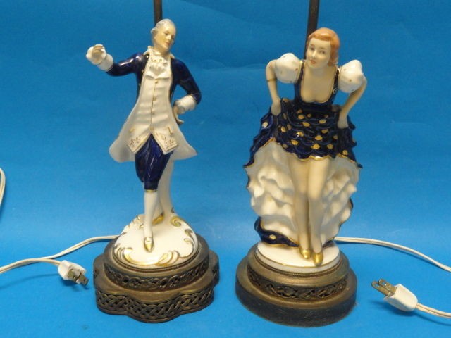   60s PAIR of VOLKSTEDT PORCELAIN BOUDOIR TABLE LAMPS * COBALT BLUE