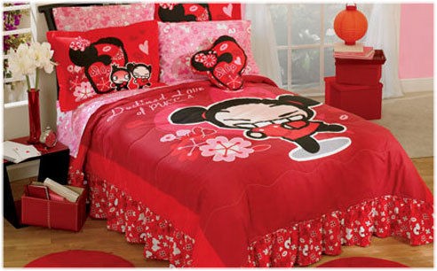 New Girls Red Pink Pucca Love Bedspread Bedding Sheet Set