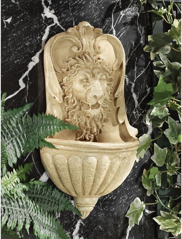 Classically Inspired Italian Antique Replica Lion Head Faux Stone Wall 