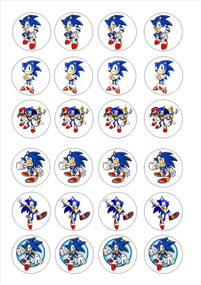 24 Edible cake toppers decorations sonic the hedgehog