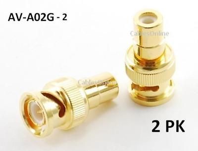 2pk Gold BNC Plug to RCA Jack Coax Adapter AV A02G 2