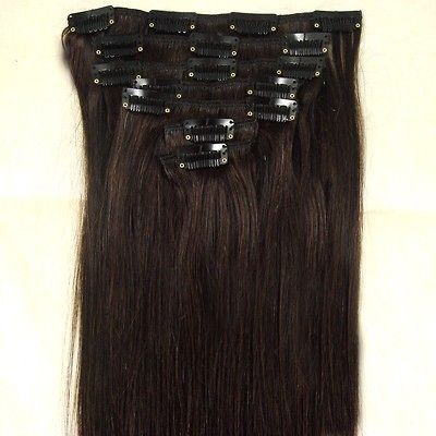 30INCH 75CM CLIP IN HUMAN HAIR EXTENSIONS DARKEST BROWN #2 120g