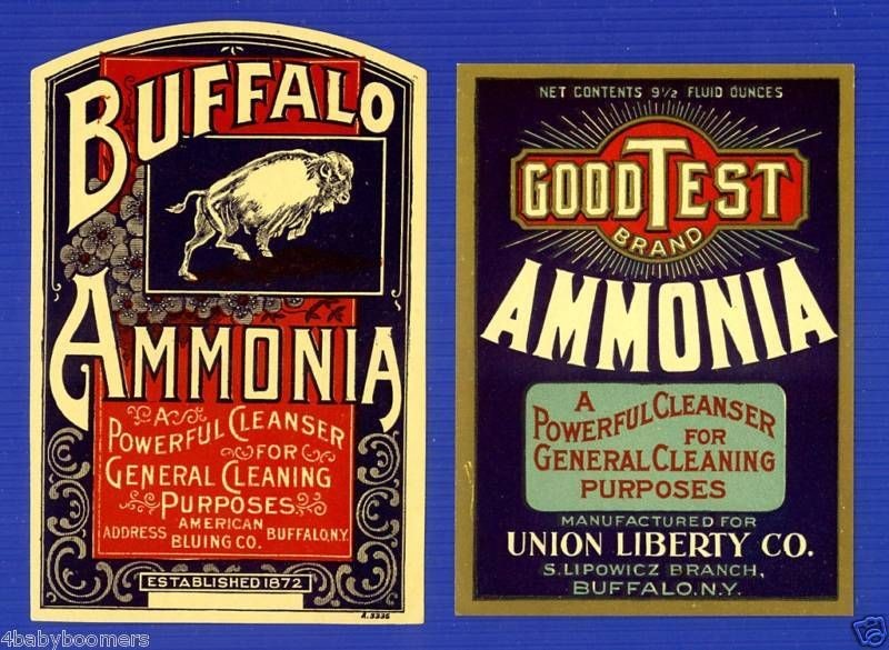 Antique BUFFALO AMMONIA Bottle LABELS (Est 1872) ~ NY
