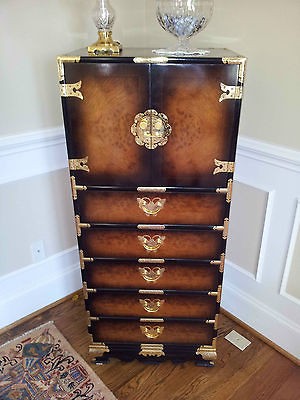 ANTIQUE CHINESE CHEST DRESSER CABINET CAMPHOR WOOD LACQUERED BURL 