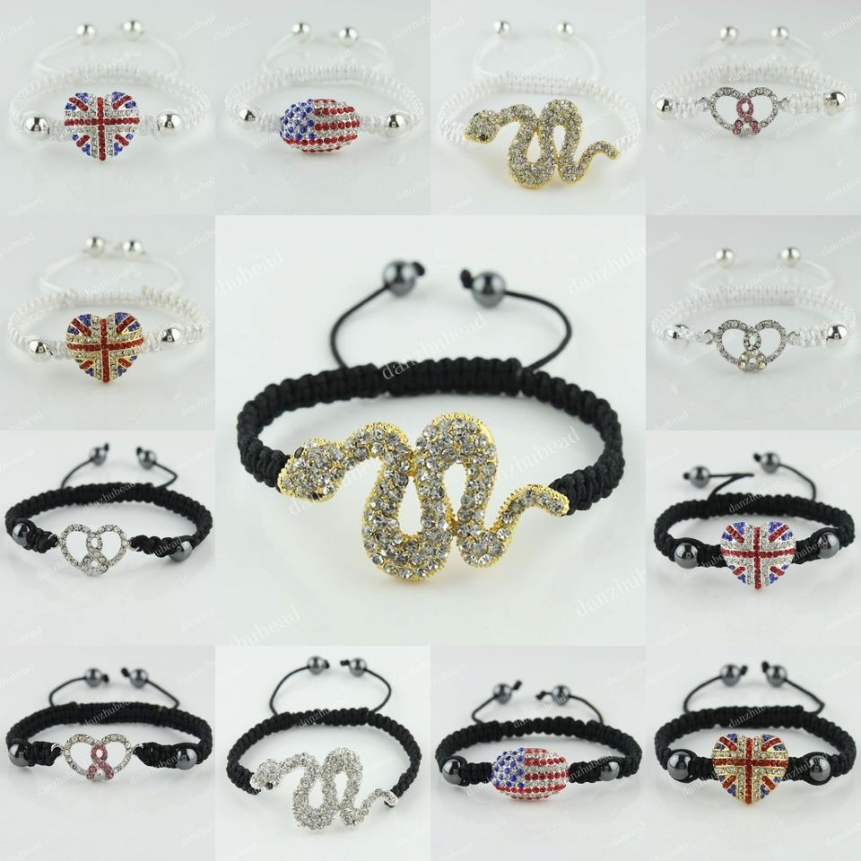   UK US Flag Snake Ribbon Crystal Handmade Bracelet 7.5 10 Adjustable