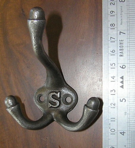 Pack of 10 Cast TRIPLE COAT & HAT HOOKS, Antique Iron, including 