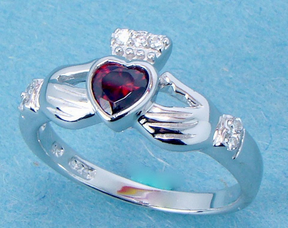 Sterling Silver Irish Claddagh Wedding Engagement Ring.Red Heart 