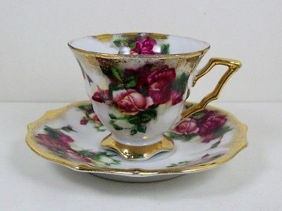 Vintage Tea Cup Royal Sealy China Japan Footed Pink & Red Roses Nicely 
