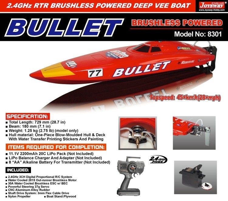 JOYSWAY BULLET RC BOAT RTR 2.4G W/LIPO BATTERY & CHARGER 