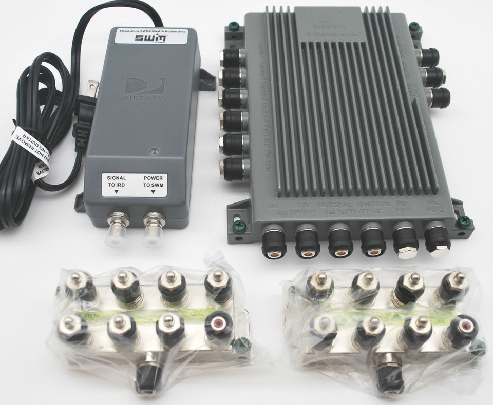   16 MULTISWITCH SWM16R1 03 W/ POWER SUPPLY & TWO 8 WAY SPLITTERS GREEN