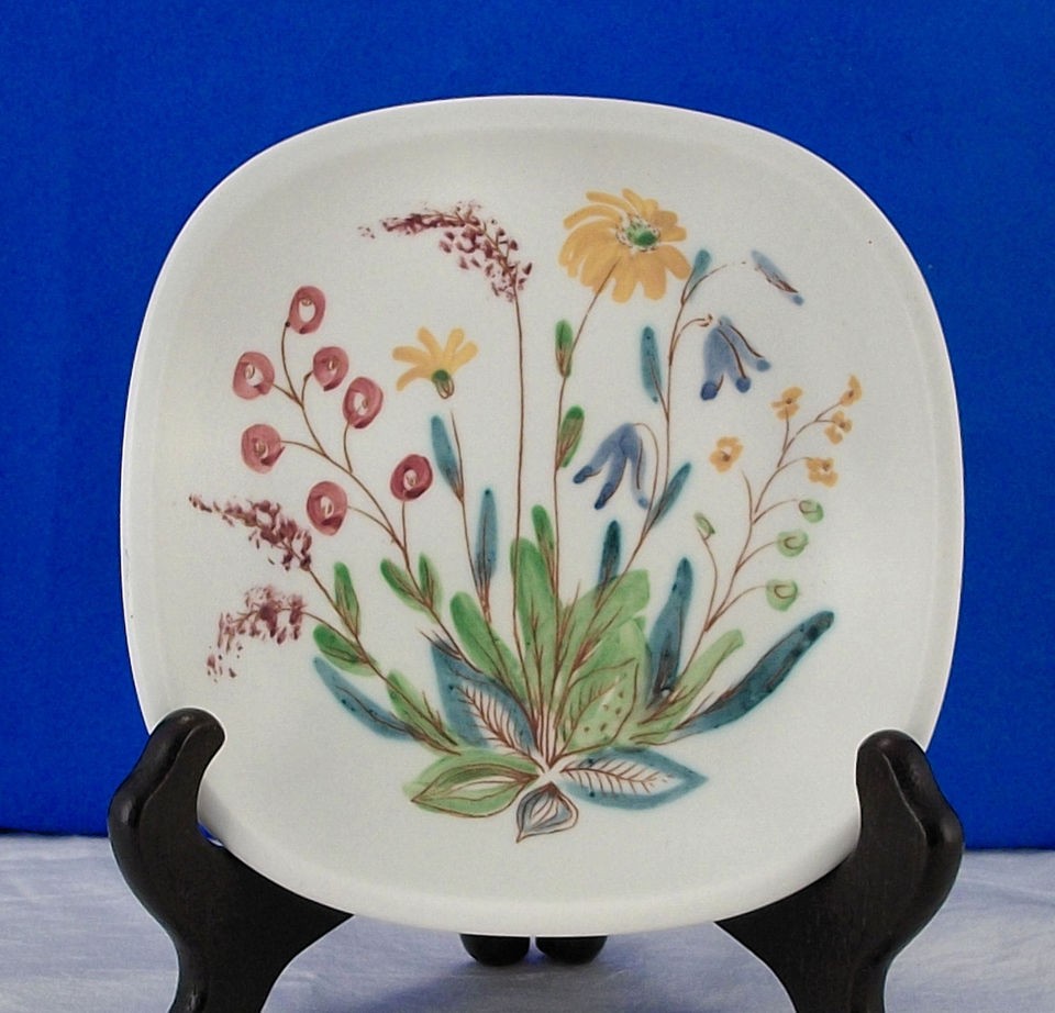 RORSTRAND SMALL 5 1/2 SQUARE BOWL MULTI COLOR WILDFLOWERS Sweden 