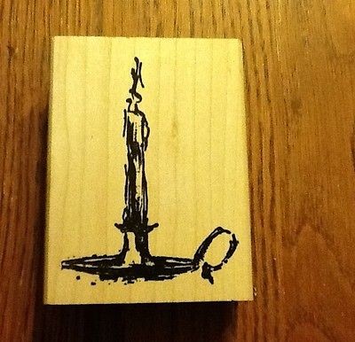 Art Impressions Rubber Stamp Candle On Holder With Handle Christmas 