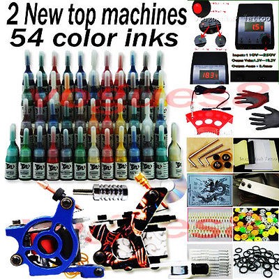   Kit 2 Machine Guns 54 Ink Set Equipment Needle Power Supply D189