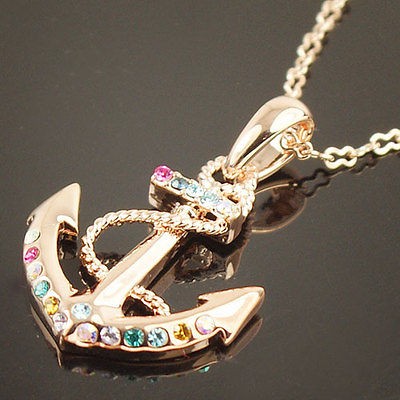 Multi Swarovski Crystal anchor R Gold GP necklace 1072