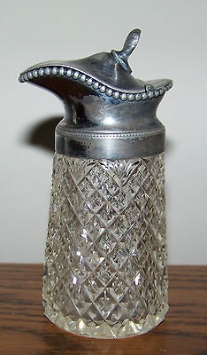 Antique Syrup Pitcher Jug Hinged Lid Diamond Pattern Glass 4.5 Tall