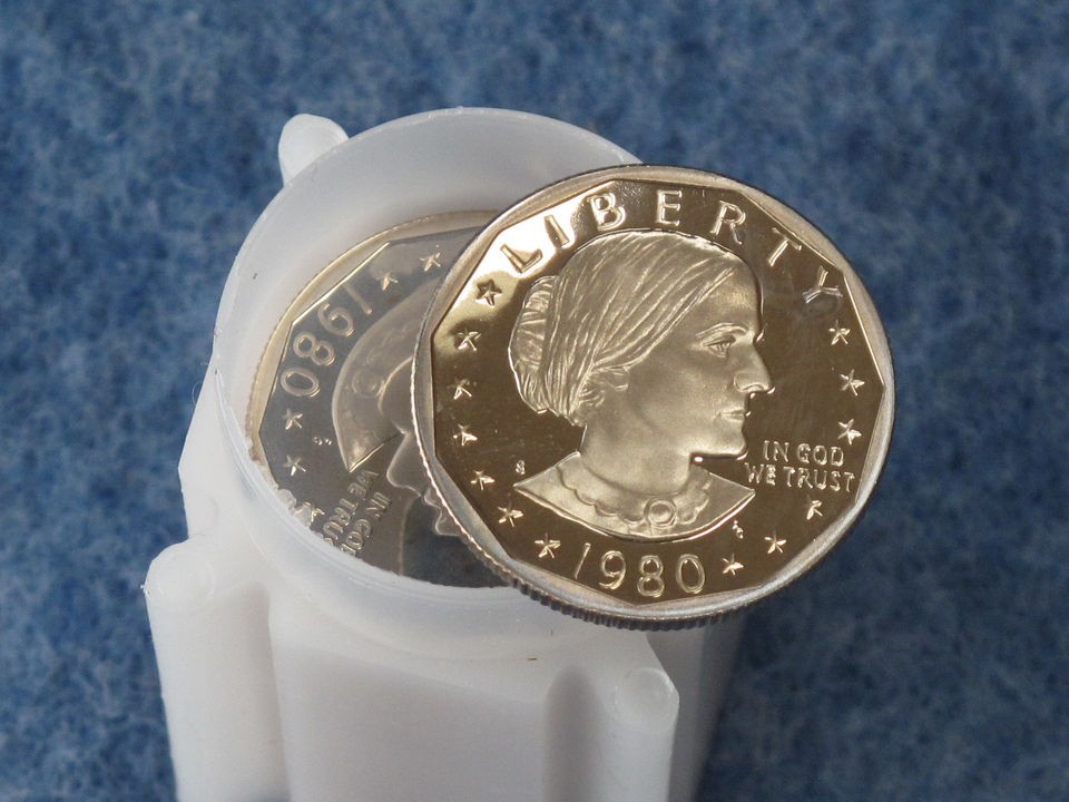 1980 S CLAD GEM PROOF SUSAN B. ANTHONY ONE DOLLAR ROLL OF 20 COINS