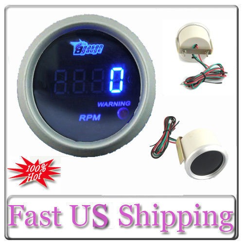 52mm BLUE DIGITAL LED 0 9999 RPM READOUT TACHOMETER TACHO GAUGE