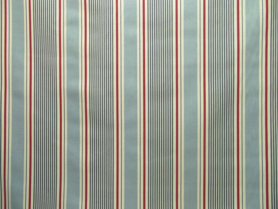   Clarke Sail Marine Red/Blue Vertical Stripe 100% Cotton Curtain Fabric