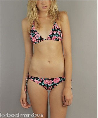   MEDIUM Pocket Full of Roses Black/Pink Bikini Swimsuit SET NWT