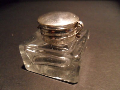 19th C Antique Style Solid Clear Thick Glass Inkwell Ink pot