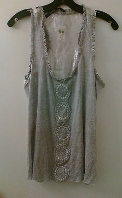   Shimmer Back Circular Embroidery Ruffle Trim GreyTank/Blous​e/Top 10