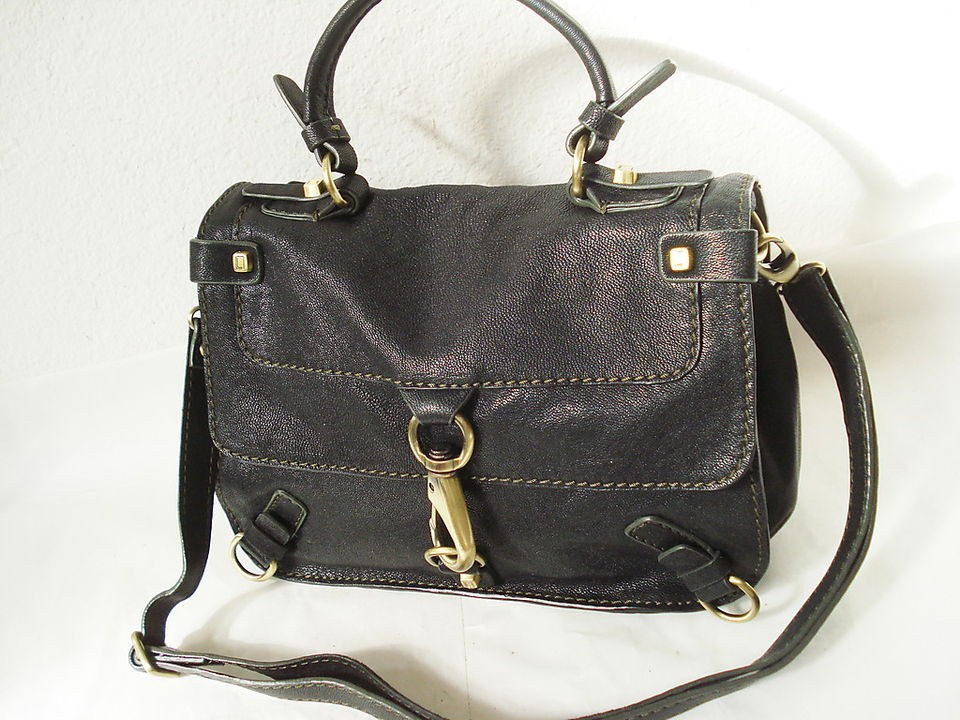 LUANA NERO MED BLACK LEATHER CROSSBODY SHOULDER BAG W TOP HANDLE