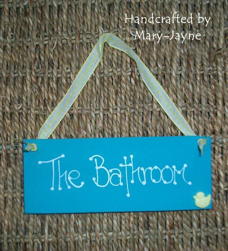 Handpainted in Laura Ashley Pale Teal BATH DUCK Door Sign THE BATHROOM 