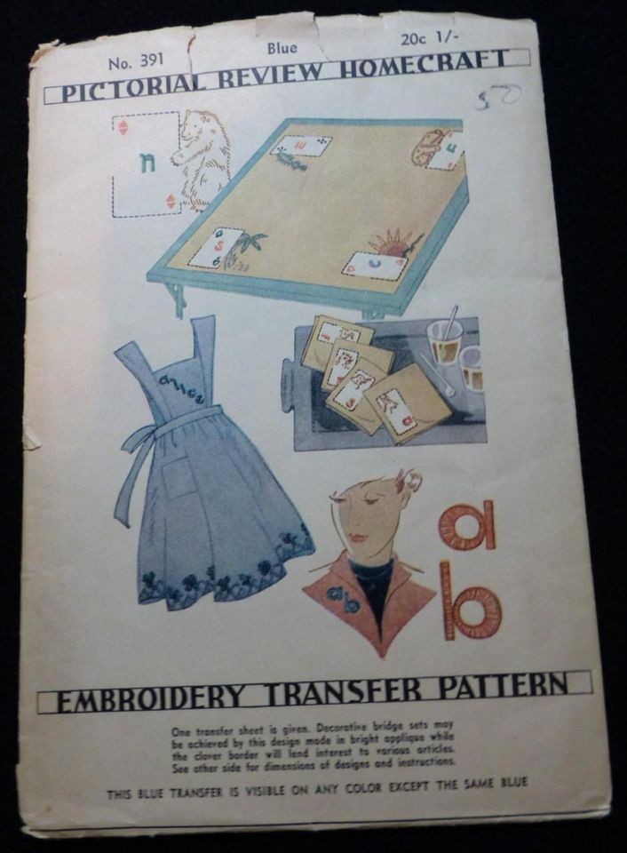 Vintage No. 391 PICTORIAL REVIEW HOMECRAFT Embroidery Transfer Pattern 