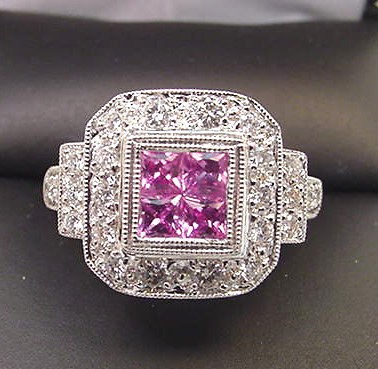 PINK TOURMALINE & DIAMOND ENCRUSTED 14K WHITE GOLD RING