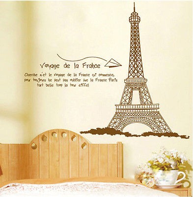 60*90cm Huge Paris Eiffel Tower Wall Stickers Decor Decals Art Mutural