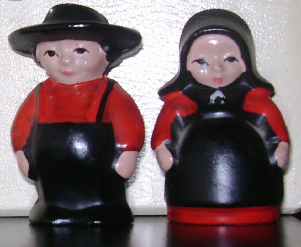 Vintage Amish People Cast Iron Salt & Pepper Shakers