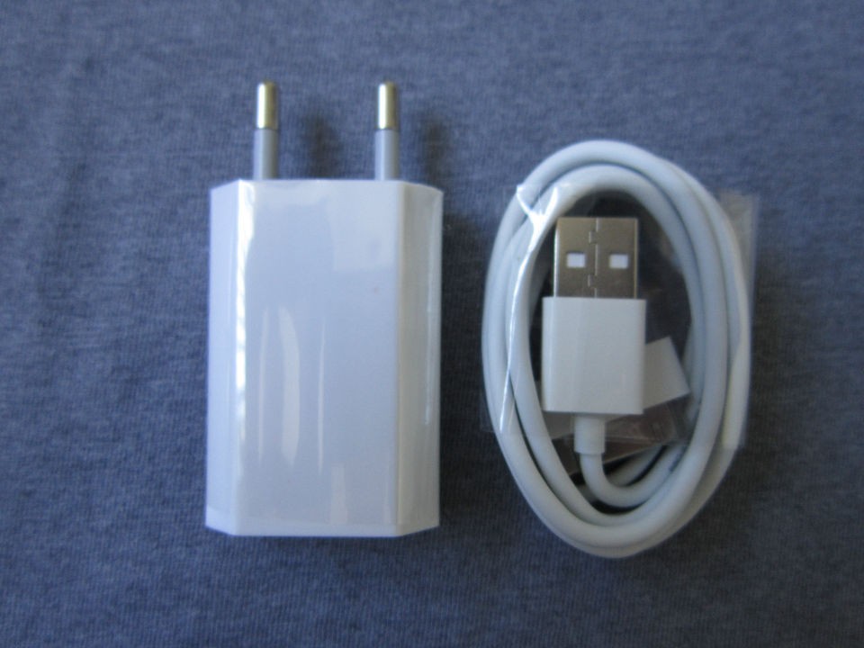 LONG EU POWER ADAPTER CHARGER + USB CABLE FOR IPOD IPHONE 4S 4 