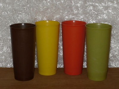 Vintage Tupperware 18 Oz Tumbler Cup Set Harvest EUC