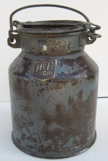   20th Cent AMERICAN METAL MILK JUG CAN PAIL   H & H 1/2 GALLON U.S.A