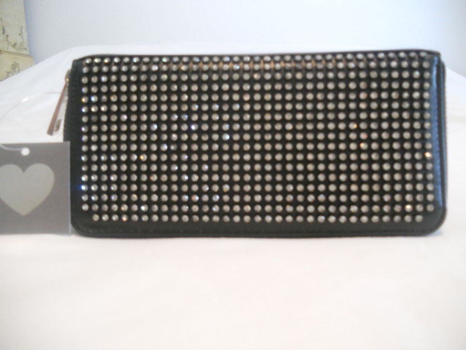 RHINESTONE BLING FRONT AND BACK CLUTCH WALLET BLACK STUNNING GORGEOUS 