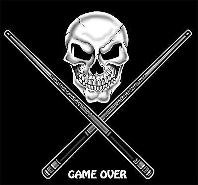 SKULL CROSSED STICKS GAME OVER POOL SWEATSHIRT T SHIRT