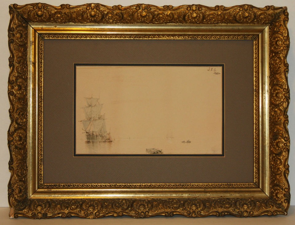   CROPSEY 1851; Spectacular Watercolor, SHIPS ON RIVER; Fancy Frame