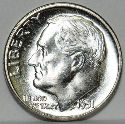 1951 Roosevelt Dime   Gem Brilliant Unc   SILVER