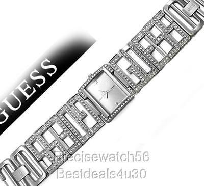   WOMENS DRESS WATCH SWAROVSKI CRYSTALS SILVER LOGO BAND BRACELET 2012