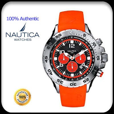   NEW NAUTICA WATCH for MEN * Chronograph * Orange Resin Band * N14538G